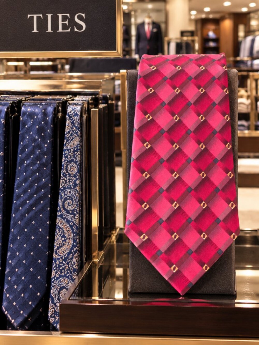 George Men's Shades of Red, Black & Gold Quilted-Look Geometric Silk Tie ✨VGUC✨